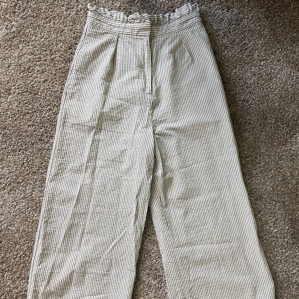 Topshop Light Weight Stripe High Rise Crop Gingham Ruffle Pants
